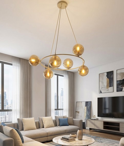 Lampa Wisząca AZURA 6 Beżowy/Bursztynowy