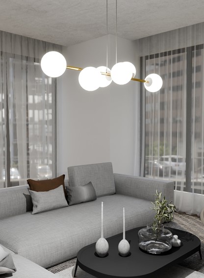 Lampa Wisząca GRAVITY 6 Biały/Złoty/Opal