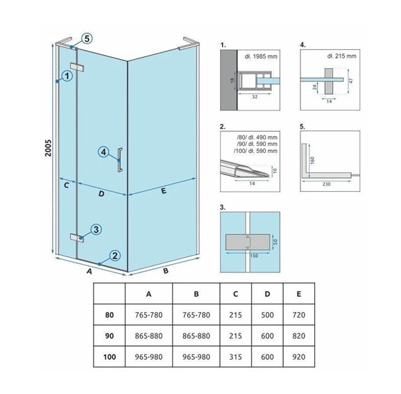 Ścianka Prysznicowa HUGO 80 Złoty Szczotkowany