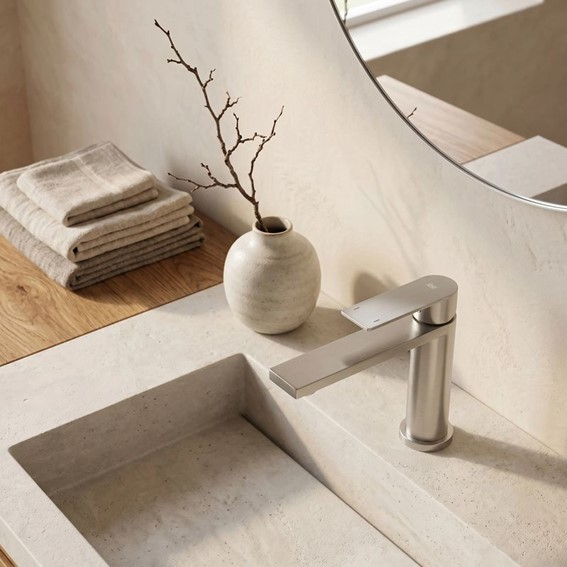 Bateria Umywalkowa Niska HUNTER Nikiel Szczotkowany