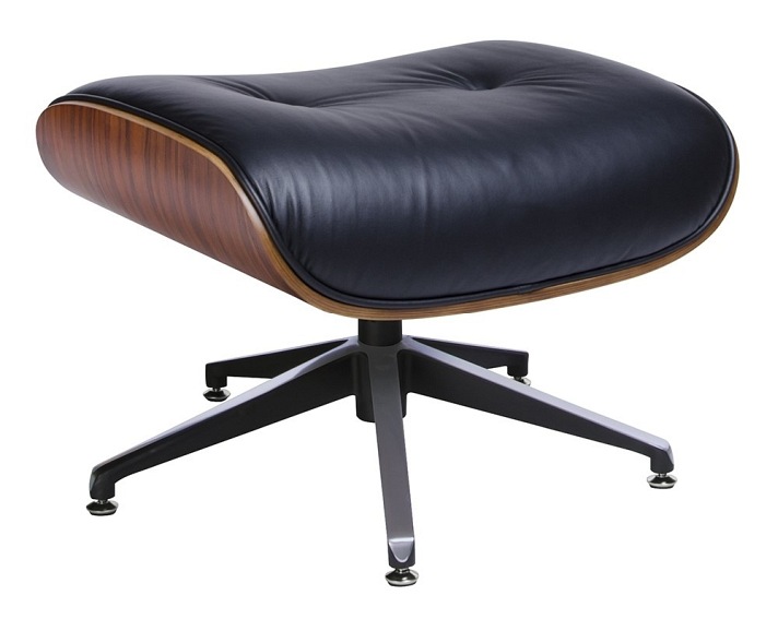 Fotel LOUNGE Czarny Z Podnóżkiem Sklejka Różana Skóra Naturalna