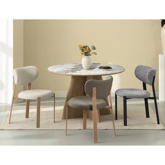 Stół ALZANO Ceramic Fi120cm Biały Połysk/Dąb