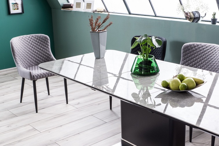 Stół Rozkładany PALLAS CERAMIC (210-160)x90 Efekt Marmur/Czarny Mat