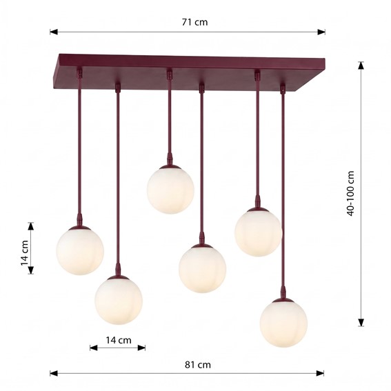 Lampa Wisząca COSMO 6 Burgundowy/Opal