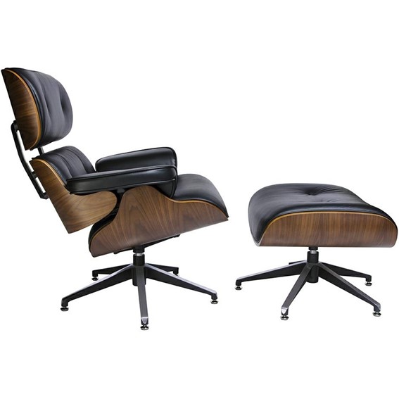 Fotel z Podnóżkiem LOUNGE Czarny/Orzech