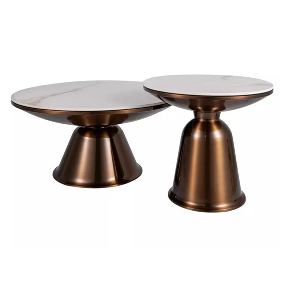 Zestaw Ław VERA fi75/50 Biały Marmur/Miedziany Połysk