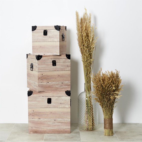 Zestaw 3 Skrzynek do Przechowywania z Efektem Drewna