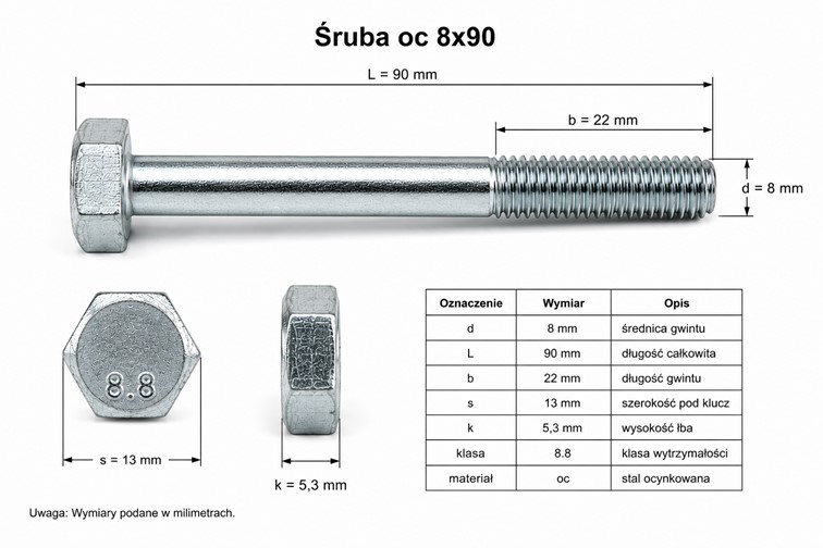 Śruba OC 8x90 1kg Chrom