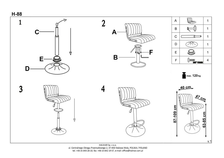 H88 hoker stelaż - czarny, tapicerka - brązow