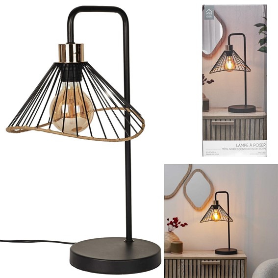 Lampa Stołowa ANEL Czarny/Rattan