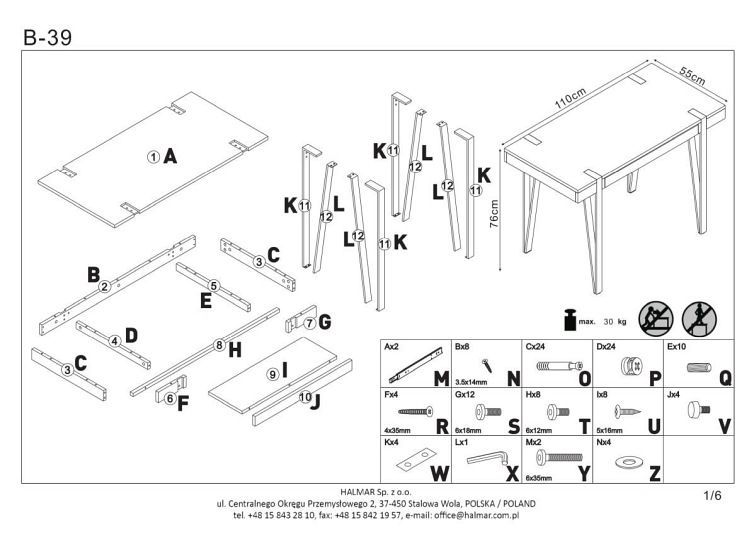 Biurko B39 Czarny/Orzech Miodowy