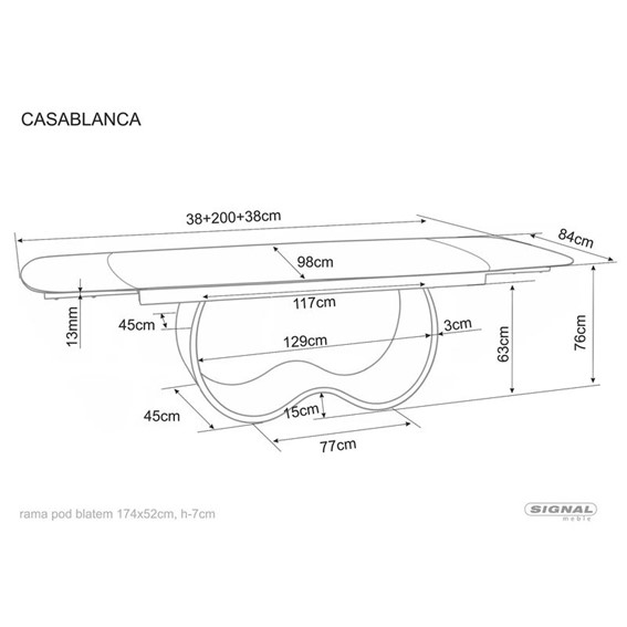 Stół Rozkładany CASABLANCA Ceramic (274-198)x98cm Beż Połysk/Miedziany