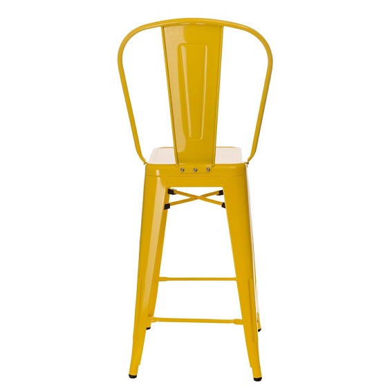 Stołek Barowy PARIS Back Żółty Inspirowany Tolix