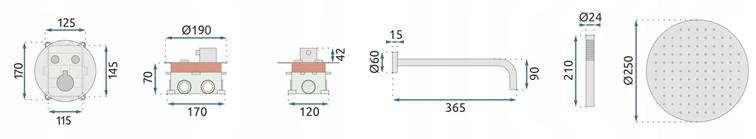 Zestaw Natryskowy Podtynkowy LUNGO z Termostatem Miedź Szczotkowana