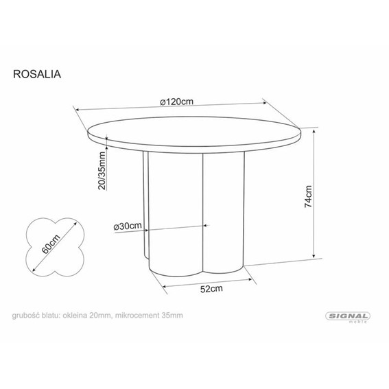 Stół ROSALIA Fi120cm Jasny Szary