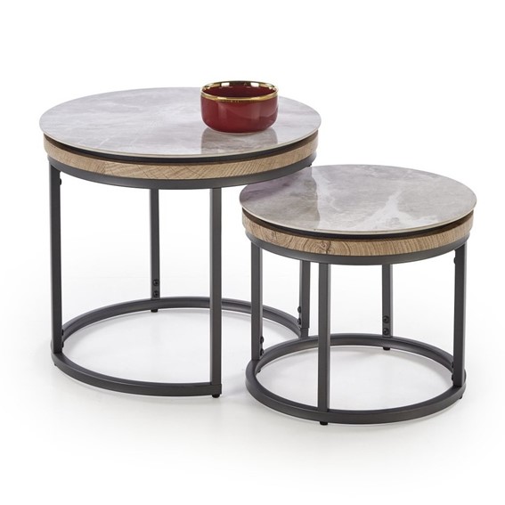 Zestaw 2 Ław ITAKA Popielaty Marmur/Grafitowy