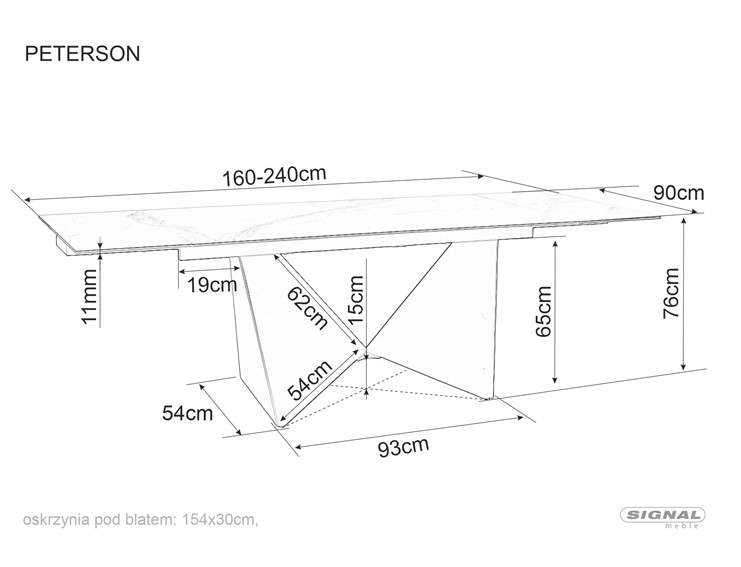 Stół Rozkładany PETERSON Ceramic (160-240)x90cm Biały Mat/Czarny Mat