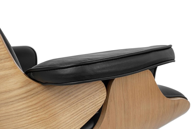 Fotel LOUNGE HM PREMIUM SZEROKI z podnóżkiem czarny - sklejka jesion, skóra naturalna