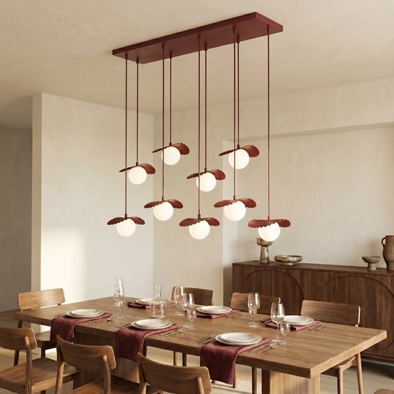 Lampa Wisząca FLORA 9 Burgundowy/Opal
