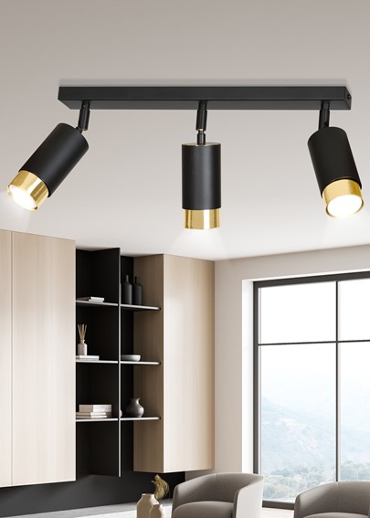 Lampa Sufitowa HIRO 3 Czarny/Złoty