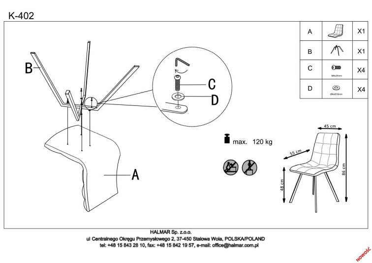 Krzesło K402 Popielaty