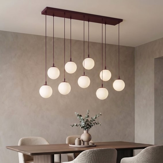 Lampa Wisząca COSMO 9 Burgundowy/Opal