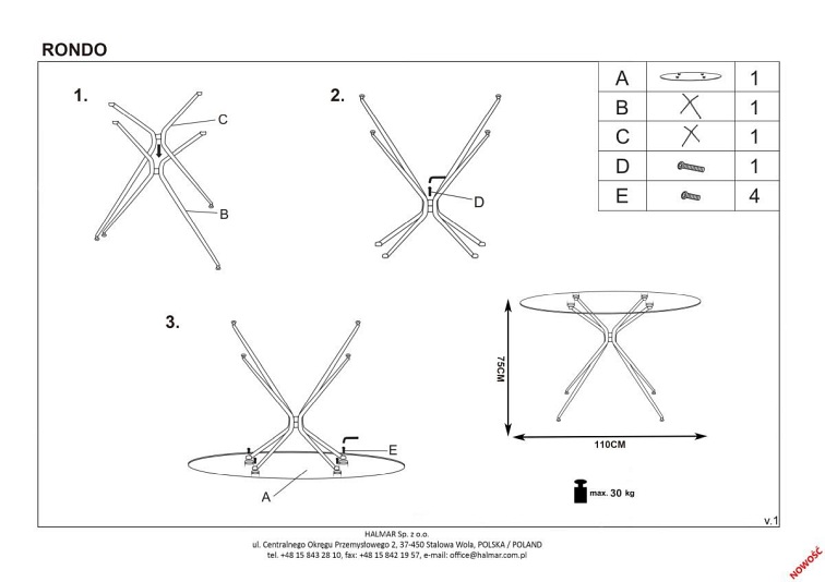 Stół Okrągły RONDO fi110 Bezbarwny/Złoty