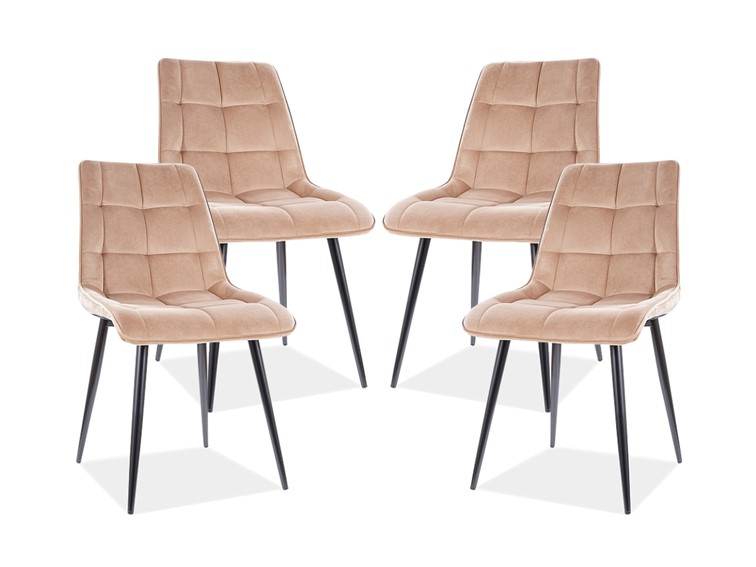 Zestaw 4x Krzesło CHIC Velvet Czarny/Beż