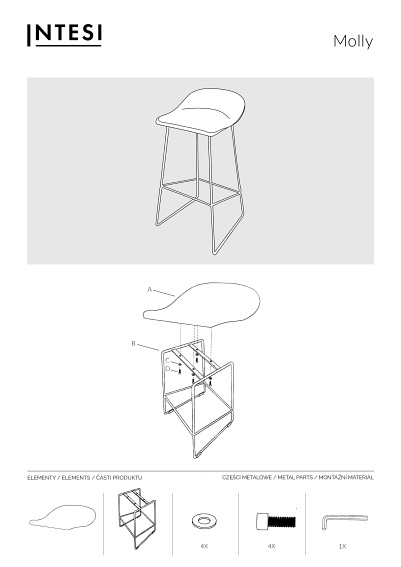 Krzesło barowe MOLLY 66cm Czarne Low