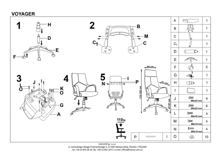 Fotel Ergonomiczny VOYAGER Czarny/Niebieski