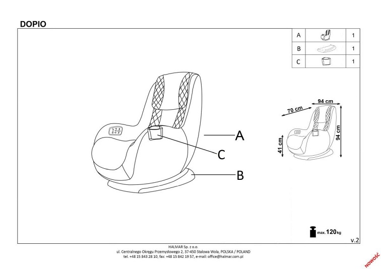 Fotel Wypoczynkowy z Funkcją Masażu DOPIO Popiel