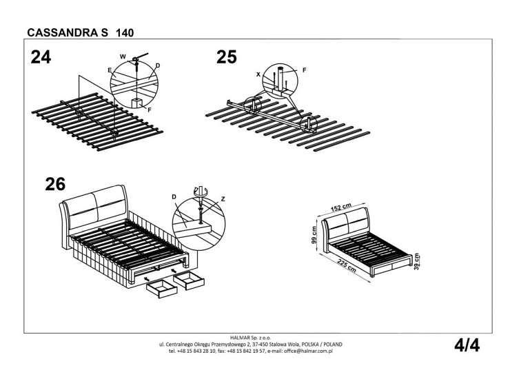 Łóżko CASSANDRA S 140 Biały/Czarny