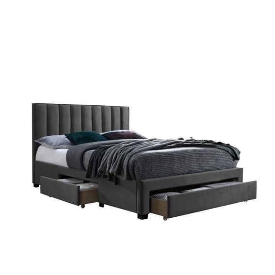 Łóżko GRACE z Szufladami Velvet 140x200 cm Popiel