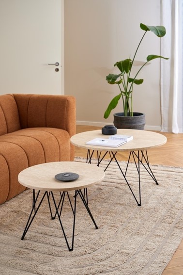 Stolik Kawowy PRUNUS fi55 Czarny/Trawertyn