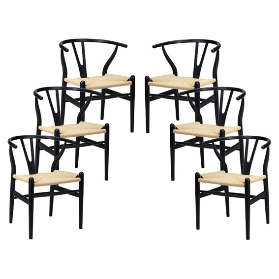 Zestaw 6x Krzesło Drewniane VALI Czarny/Naturalny