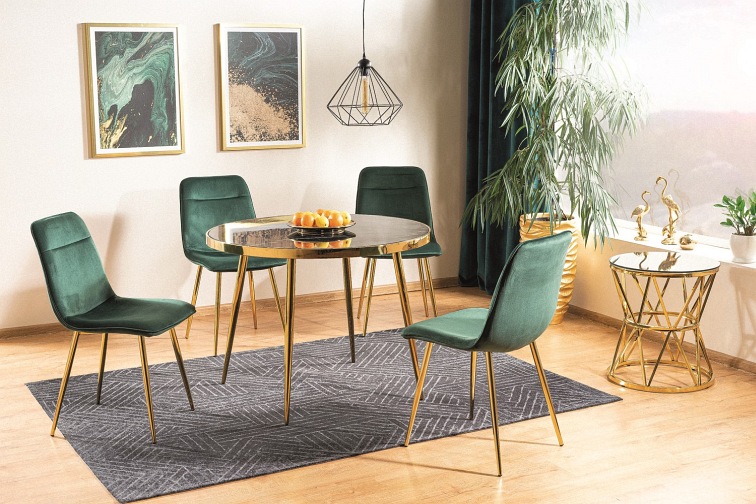 Stół Okrągły CALVIN FI100 Złoty/Efekt Marmuru