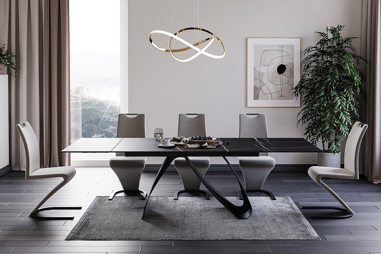 Stół Rozkładany DIUNA CERAMIC (240-160)x90 Czarny Sahara Noir/Czarny