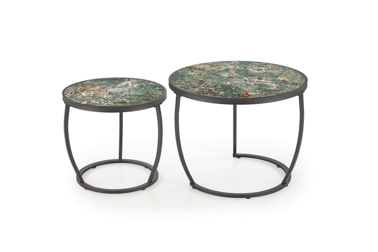 Zestaw 2 Ław INES Czarny/Zielony Marmur