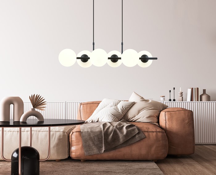 Lampa Wisząca RORY 6 Czarny/Opal