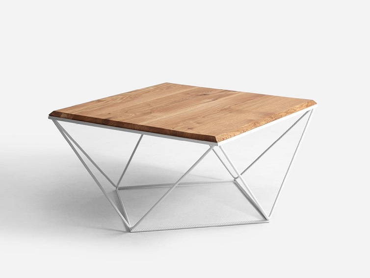 Stolik Kawowy DARYL SOLID WOOD 80 Biały/Naturalny