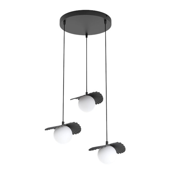 Lampa Wisząca FLORA 3PREM Czarny/Opal