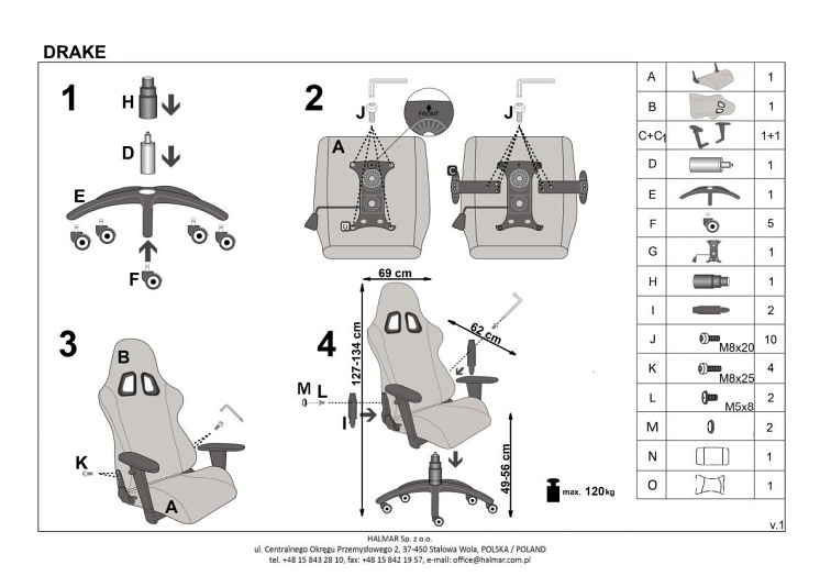 Fotel Gamingowy Obrotowy DRAKE Czarny/Popielaty