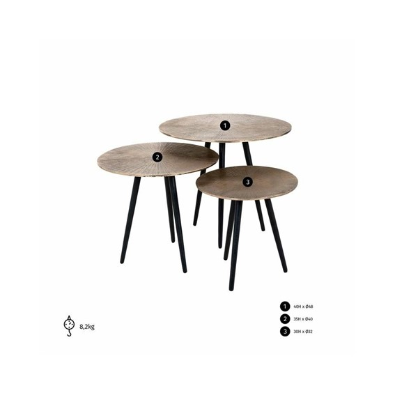 Zestaw Stolików VITTORIO fi48/40/32 Czarny/Złoty