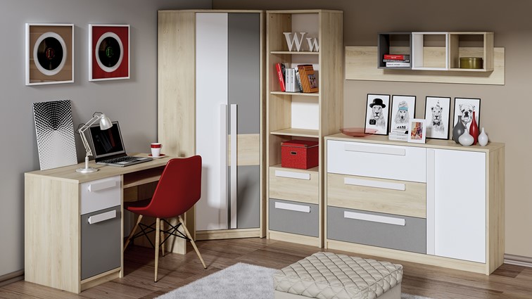 Szafa Narożna DROP 01 Buk Fjord-Biały/Szara Platyna