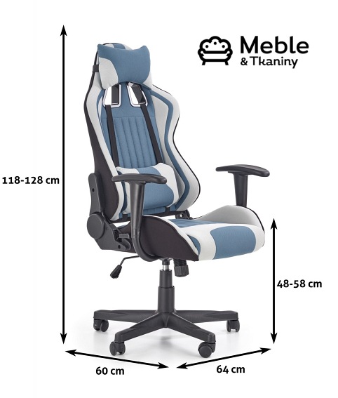 Fotel Gamingowy CAYMAN Jasny Popiel/Turkusowy