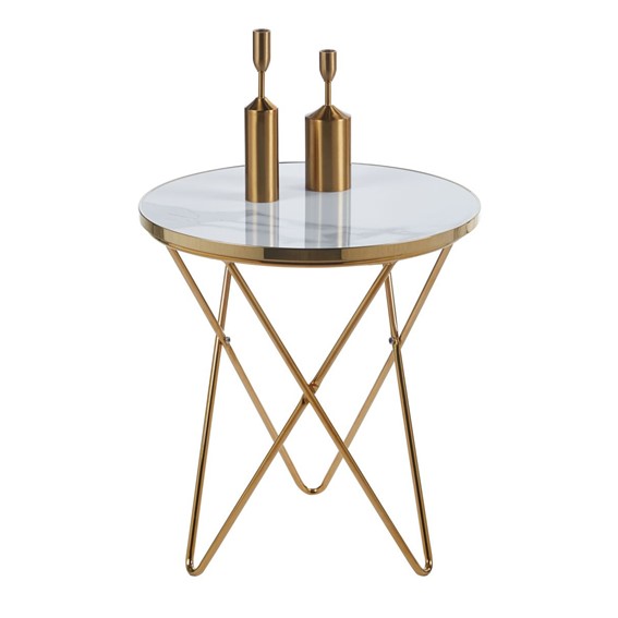 Ława L11-FX (G) fi50 Biały Marmur/Złoty