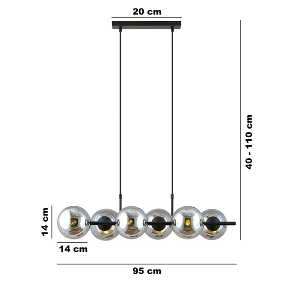 Lampa Wisząca RORY 6 Czarny/Grafitowy