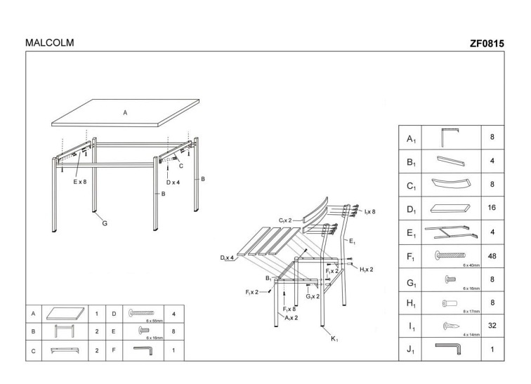 Zestaw Stół + 4 Krzesła MALCOLM Dąb Sonoma