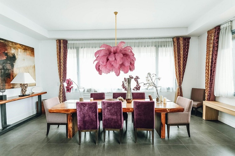 Lampa Wisząca Tiffany 135 Różowy/Naturalne Pióra