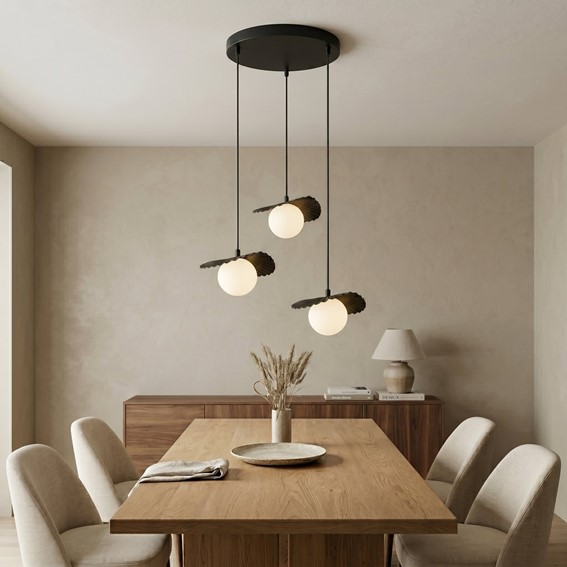 Lampa Wisząca FLORA 3PREM Czarny/Opal